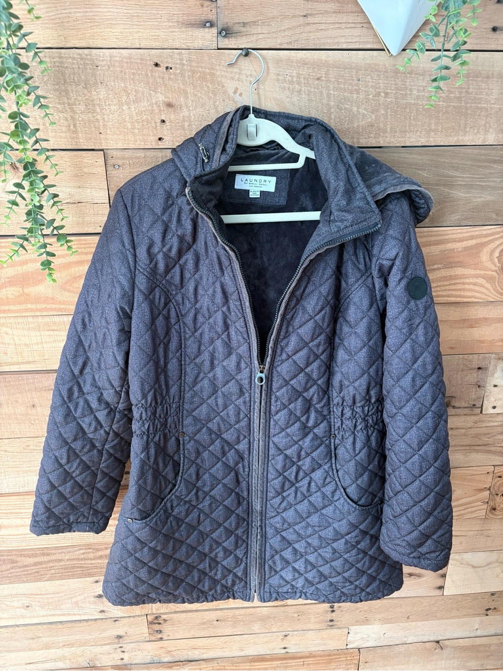Laundry By Shelli Segal Quilted Hooded Puffer Jacket - Gray size XL